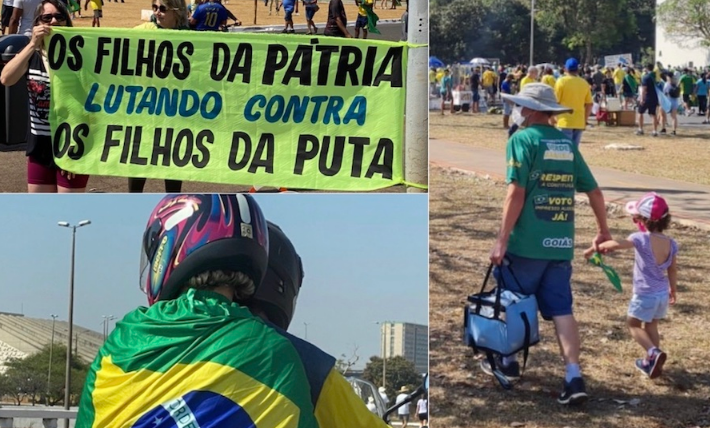 A faixa malcriada, o casal de moto protegido pela bandeira e o avô com a netinha: Imagens de 7 de Setembro de 2021 em Brasília.