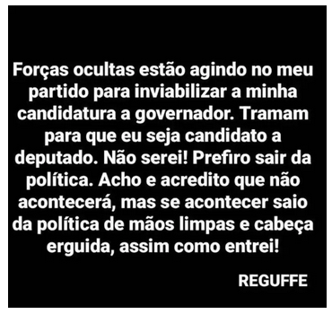 O post de Reguffe, nesta terça-feira (12)